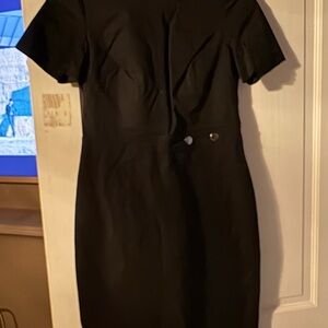 Banana Republic Black Short-Sleeve Midi Sheath Dress